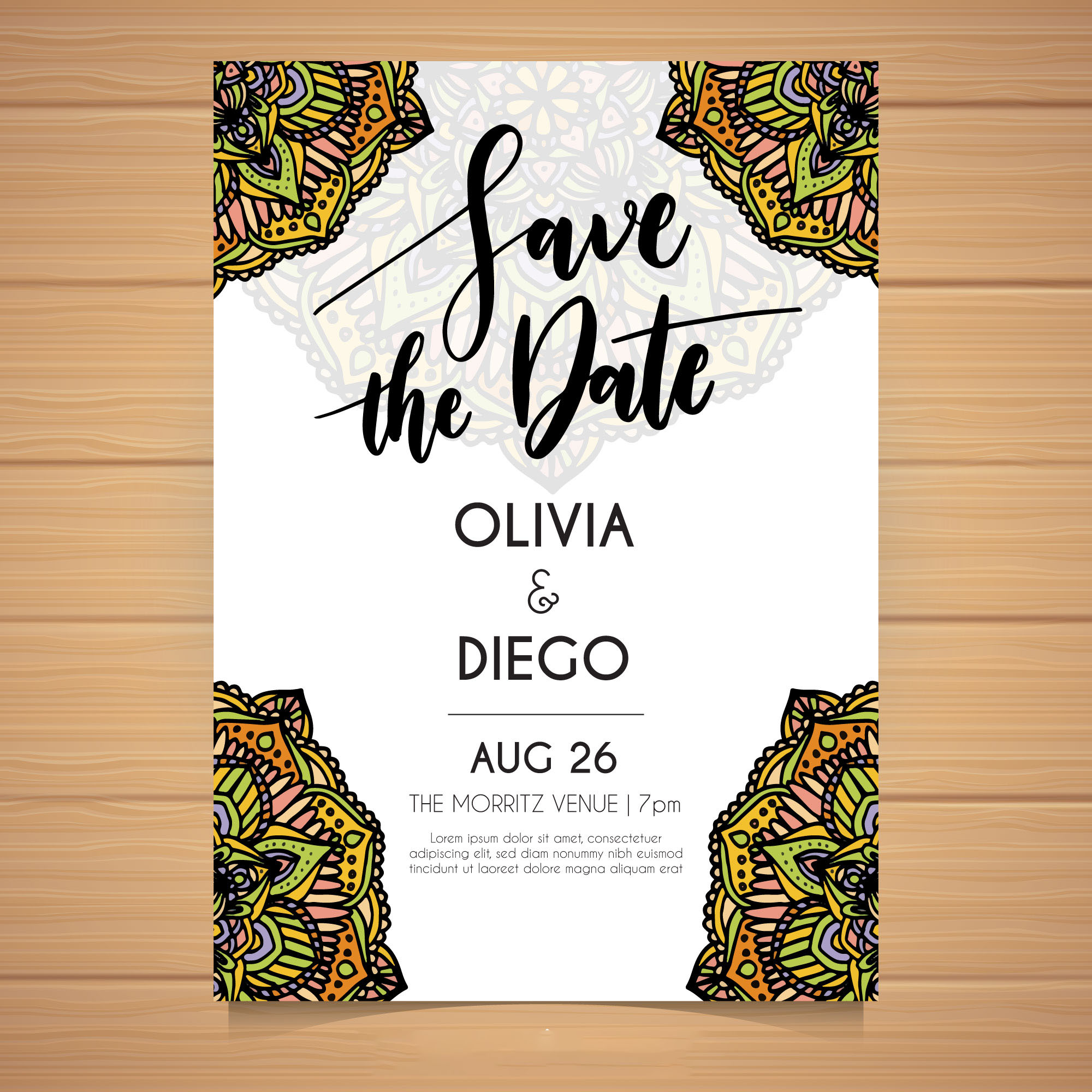 African Wedding Invitation with Hand-Drawn Mandalas Template preview